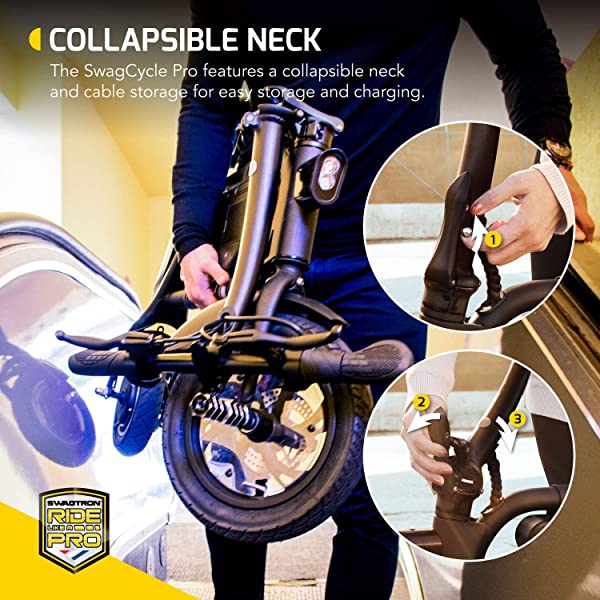 Swagtron Swagcycle Pro Pedal-Free App-Enabled Folding Electric Bike with USB Port to Charge on The Go White One Size Portable