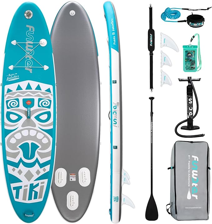 FunWater Inflatable Stand UP Paddle Board Ultra-Light Green Pink Everything Included ISUP, Adj Paddle, Pump, SUP Backpack, Leash, Waterproof Bag, Non-Slip Deckpad Youth