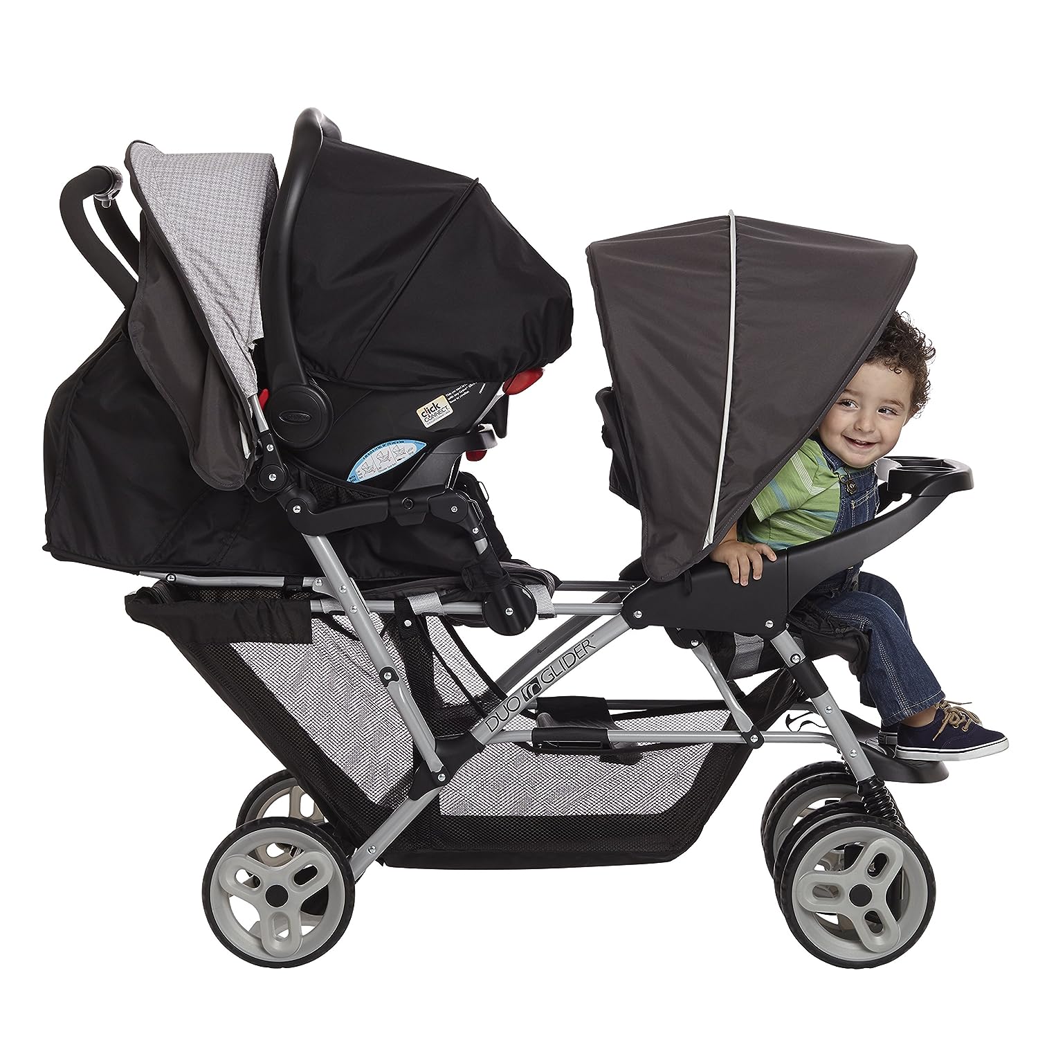 Graco DuoGlider Double Stroller | Lightweight Double Stroller with Tandem Seating, Glacier & SnugRide 35 Lite LX Infant Car Seat, Studio