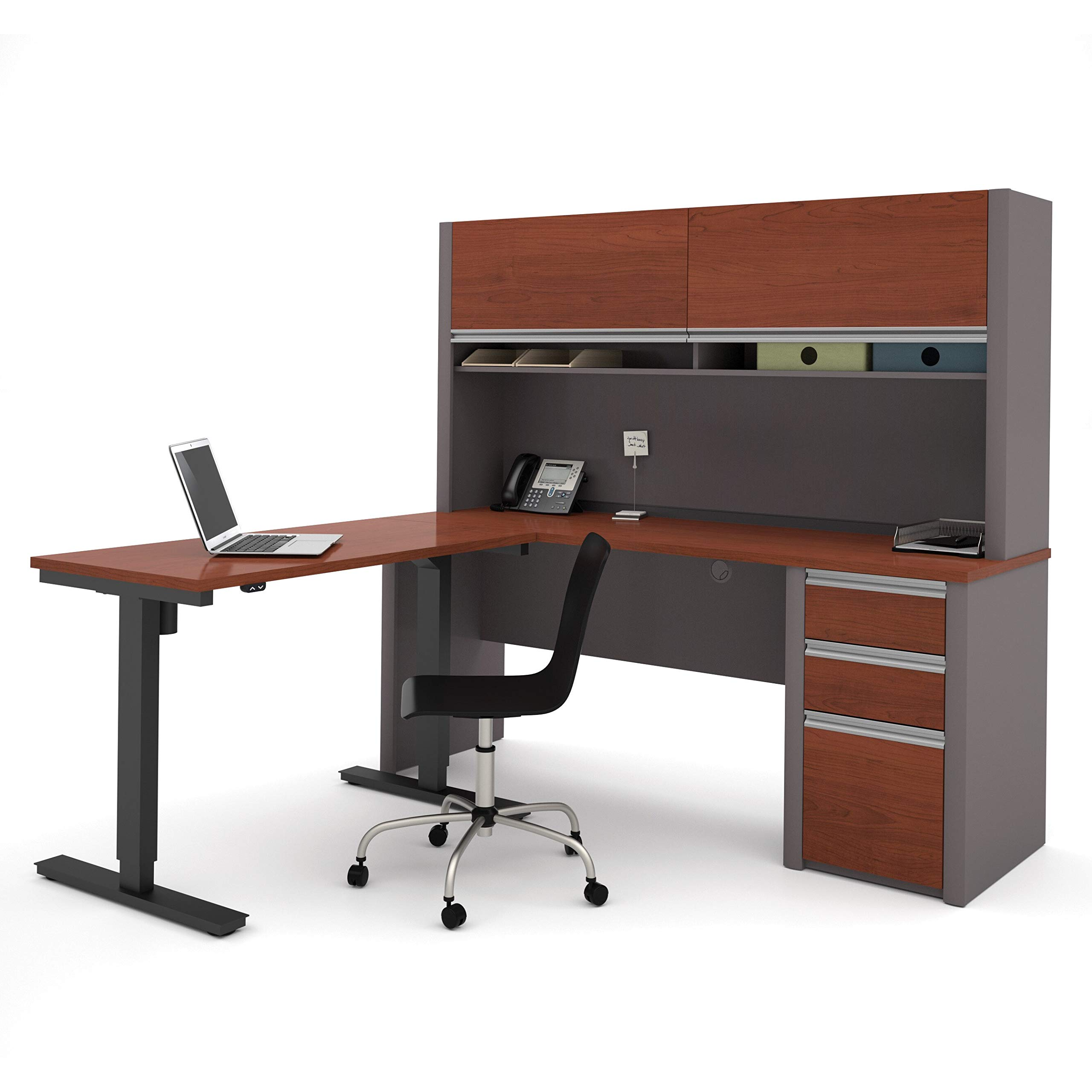 【Furniture】Bestar Connexion L-Shaped Standing Desk with Pedestal and Hutch, 72W
