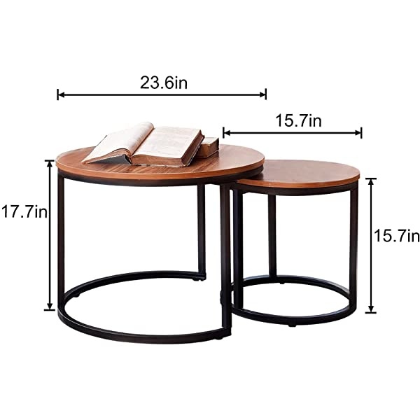 aboxoo Coffee Table Nesting Side Set of 2 End Table Top Sturdy Metal Frame Wood Desk Centerpiece Living Room Bedroom Apartment Modern Industrial Simple Nightstand
