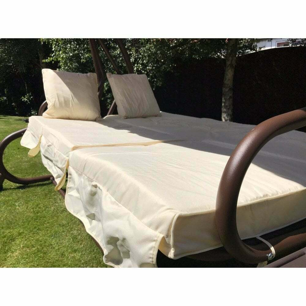 3 Seat Swing Hammock Bed Heavy Duty Garden Bench Patio Brown Cream Seat