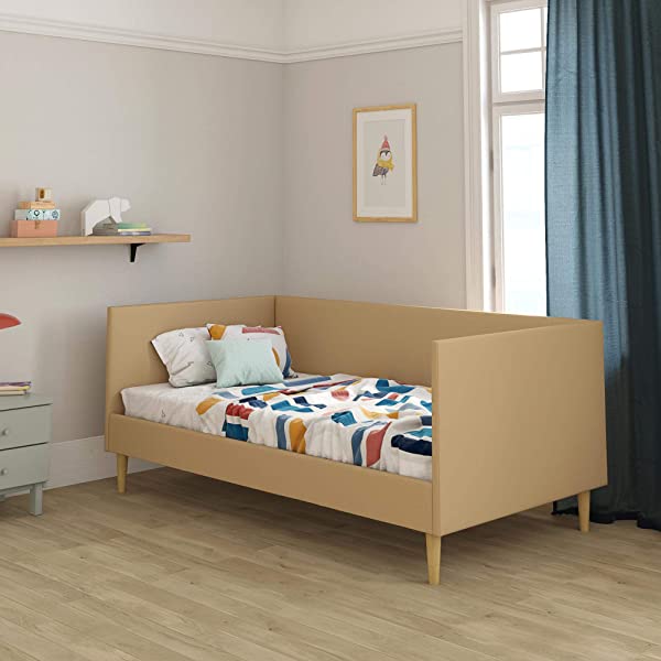 DHP Franklin Mid Century Upholstered Daybed, Sofa Bed, Twin Size Frame, Tan Linen Linen Twin Tan