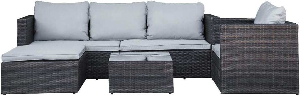 Garden Furniture Set 5PC Rattan Modular Corner Sofa Set Garden Corner Sofa Coffee Table