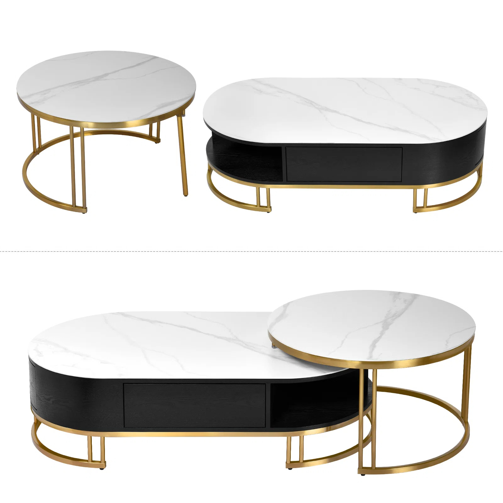 【Furniture】Dessa Sled/Frame 2 Nesting Coffee Tables with Storage
