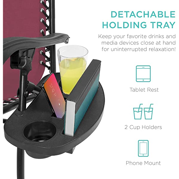 Best Choice Products Set of 2 Adjustable Steel Mesh Zero Gravity Lounge Chair Recliners w/Pillows and Cup Holder Trays - Burgundy