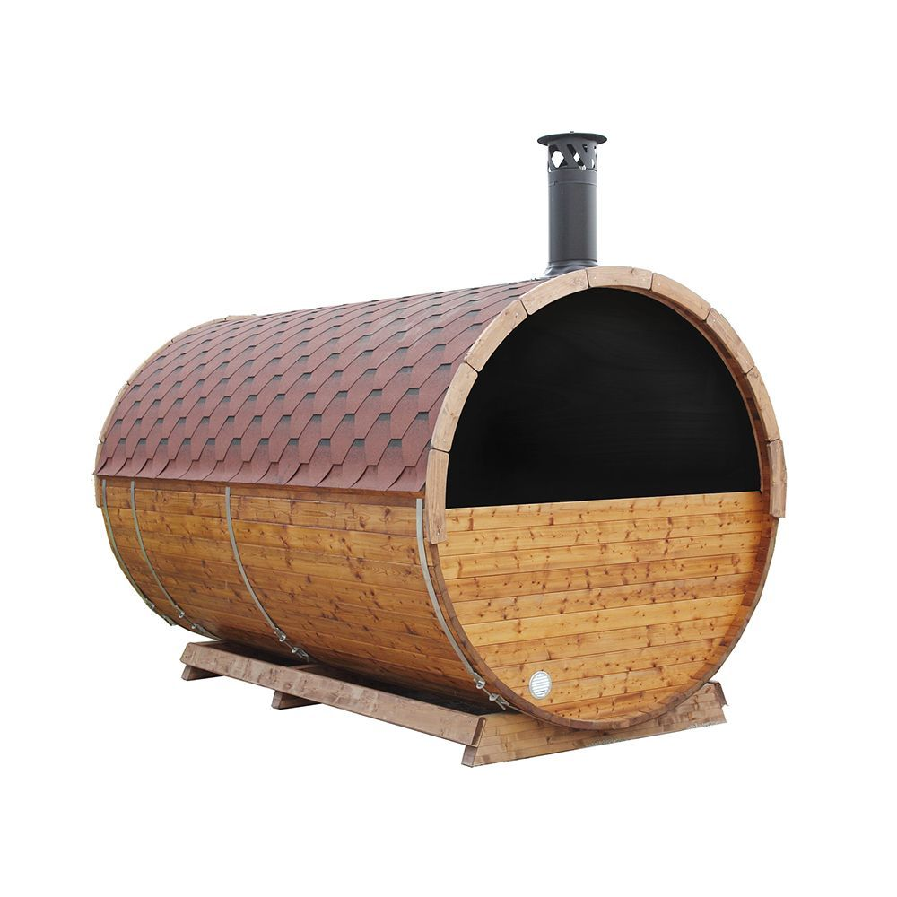 8 Person Barrel Sauna with Separate Dressing Room & Electric Heater